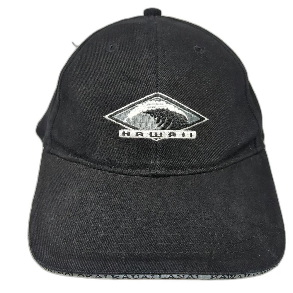 Surfware Hawaii Wave Black One Size Baseball Cap Hat Slideback Brim Text Logo